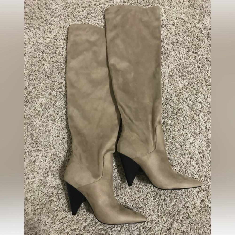 Ingido Rd. Leather Pointed Toe Over Knee Boots - Picture 5 of 11